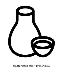 Sake bottle and cup icon isolated vector illustration. High quality black style vector icon