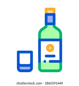 Sake Bottle Cup Icon Vector. Outline Sake Bottle Cup Sign. Isolated Contour Symbol Illustration
