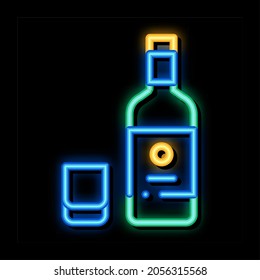 Sake Bottle Cup neon light sign vector. Glowing bright icon Sake Bottle Cup sign. transparent symbol illustration