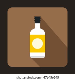Sake bottle icon in flat style on a coffee background