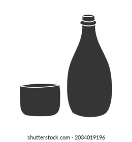 Sake Bottle Icon Silhouette Illustration. Japanese Drink Vector Graphic Pictogram Symbol Clip Art. Doodle Sketch Black Sign.