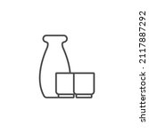 Sake bottle and two cup line icon. linear style sign for mobile concept and web design. Japanese alcohol drink outline vector icon. Symbol, logo illustration. Vector graphics