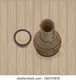 sake cup bottle japanese drink graphic object top view
