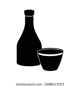 Ilustración de Arte vectorial de silueta de botella de taza de sake