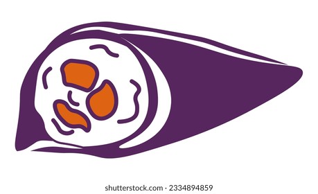 Sake hand roll, isolated dish made of seaweed nori, salmon slices. Japanese tasty recipes and meal for eating. Asian food and cuisine, types of sushi. Restaurant menu assortment. Vector in flat style