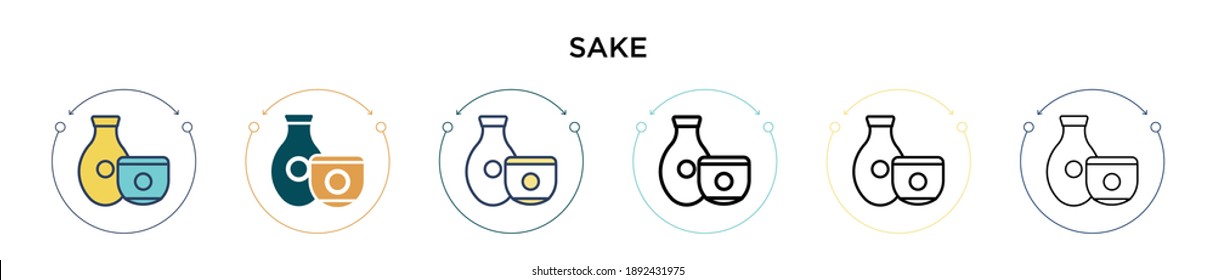 Sake icon in filled, thin line, outline and stroke style. Vector illustration of two colored and black sake vector icons designs can be used for mobile, ui, web