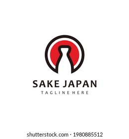 Sake japan logo design, for bar and restaurant, flat style isolated on sun background