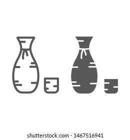 Sake line and glyph icon, asian and drink, japanese alcohol sign, vector graphics, a linear pattern on a white background, eps 10.