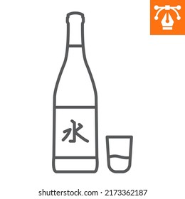Sake line icon , outline style icon for web site or mobile app, alcohol and drink , soju vector icon, simple vector illustration, vector graphics with editable strokes.