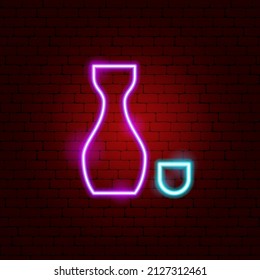 Sake Neon Sign. Vector Illustration of Alcohol Promotion.