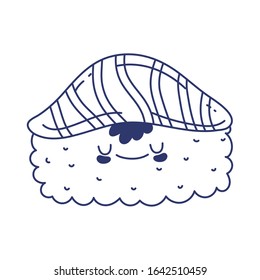 sake nigiri sushi menu restaurant cartoon food cute vector illustration line style