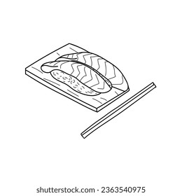 Sake nigiri sushi with salmon doodle illustration in vector. Hand drawn japanese food nigiri sushi
