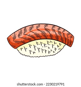 Sake Nigiri Sushi or Salmon on Japanese Rice Hand Drawn