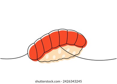 Sake nigiri sushi, toro sushi one line colored continuous drawing. Japanese cuisine, traditional food continuous one line illustration.