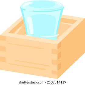 Sake poured into a glass in a wooden container