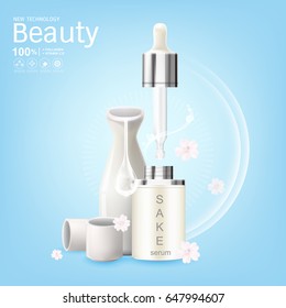 Sake Serum Vector Background Concept Skin Care Cosmetic.