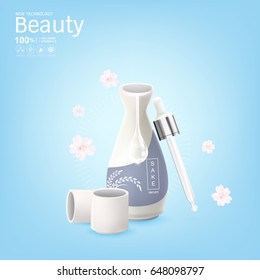 Sake Serum Vector Background Concept Skin Care Cosmetic.
