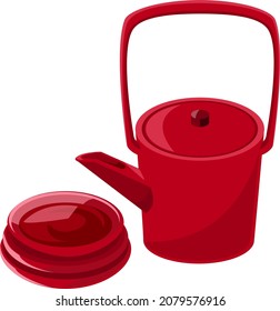 Un juego de sake y una taza de sake de Año Nuevo. Icono de material de Año Nuevo.Imagen vectorial