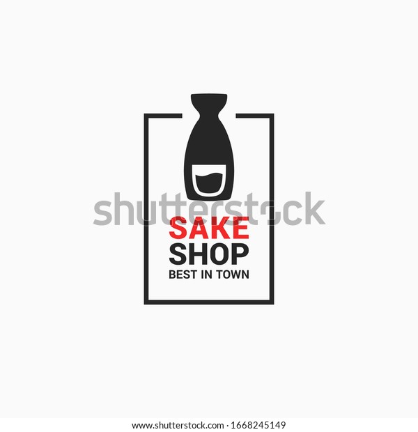 Sake shop
logo. Sake bottle on white
background
