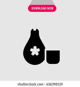 Sake Vector Icon, The bottle and cup for sake symbol. Simple, modern flat vector illustration for mobile app, website or desktop app  