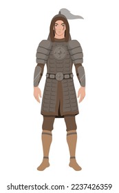 Sakha botur warrior. Yakut warrior. Middle Asain warrior isolated vector. Man wear ancient central traditional armor. 