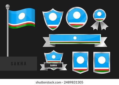 Sakha flag set. Collection of Sakha national emblems. Flat design of flags collection