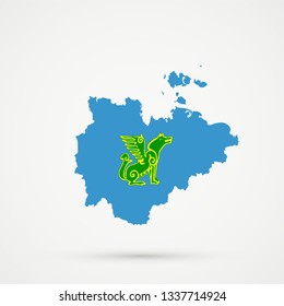 Sakha Republic map in Nogaysky territory flag colors, editable vector.