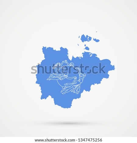 Sakha Republic map in Universal Postal Union (UPU) flag colors, editable vector.