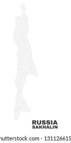 Sakhalin Island map designed with small dots. Vector abstraction in black color is isolated on a white background. Scattered small points are organized into Sakhalin Island map.