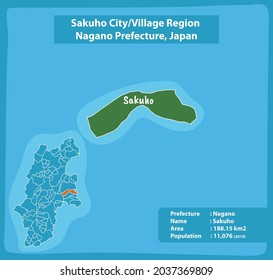 Sakuho City Village Region Nagano Prefecture Map, Japan