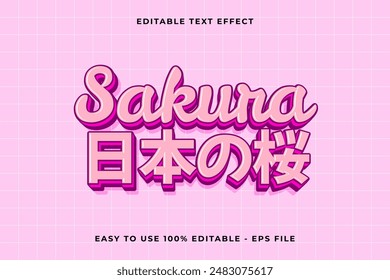 efecto de texto de Vector editable 3d de sakura. efecto de texto de estilo de moda