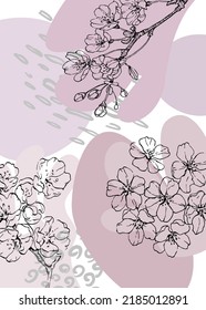 Sakura Abstract Hand Painted Illustrations for Wall Decoration, Postcard, Social Media Banner, Brochure Cover Design Background. Modern Abstract Painting Artwork. Vector Pattern