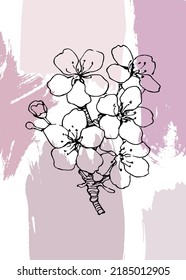 Sakura Abstract Hand Painted Illustrations for Wall Decoration, Postcard, Social Media Banner, Brochure Cover Design Background. Modern Abstract Painting Artwork. Vector Pattern