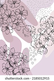 Sakura Abstract Hand Painted Illustrations for Wall Decoration, Postcard, Social Media Banner, Brochure Cover Design Background. Modern Abstract Painting Artwork. Vector Pattern