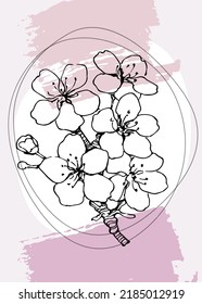 Sakura Abstract Hand Painted Illustrations for Wall Decoration, Postcard, Social Media Banner, Brochure Cover Design Background. Modern Abstract Painting Artwork. Vector Pattern