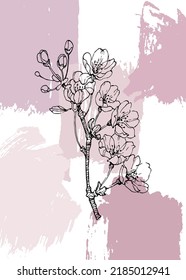 Sakura Abstract Hand Painted Illustrations for Wall Decoration, Postcard, Social Media Banner, Brochure Cover Design Background. Modern Abstract Painting Artwork. Vector Pattern