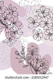 Sakura Abstract Hand Painted Illustrations for Wall Decoration, Postcard, Social Media Banner, Brochure Cover Design Background. Modern Abstract Painting Artwork. Vector Pattern