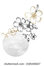Sakura Abstract Hand Painted Illustrations for Wall Decoration, Postcard, Social Media Banner, Brochure Cover Design Background. Modern Abstract Painting Artwork. Vector Pattern