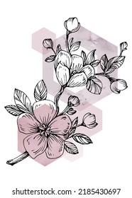 Sakura Abstract Hand Painted Illustrations for Wall Decoration, Postcard, Social Media Banner, Brochure Cover Design Background. Modern Abstract Painting Artwork. Vector Pattern