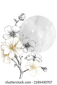 Abstrakte, handgemalte Illustrationen von Sakura für die Wanddekoration, Postkarte, Banner für soziale Medien, Hintergrund für die Broschüre Cover Design. Moderne abstrakte Malerei. Vektormuster