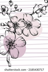 Sakura Abstract Hand Painted Illustrations for Wall Decoration, Postcard, Social Media Banner, Brochure Cover Design Background. Modern Abstract Painting Artwork. Vector Pattern
