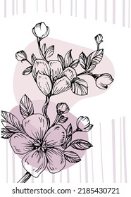 Sakura Abstract Hand Painted Illustrations for Wall Decoration, Postcard, Social Media Banner, Brochure Cover Design Background. Modern Abstract Painting Artwork. Vector Pattern