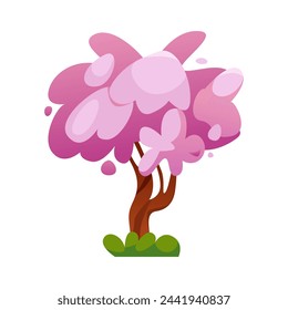 Sakura. Asian Floral Tree. Japanese Cherry Blossom, Pink Flowers. Vector Cartoon illustration.