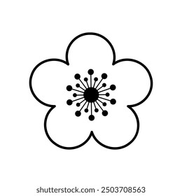 Sakura black icon. Stylized line flower isolated on white background.