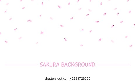 Sakura blooming flying down petals. Pink floral petal, flowers leaves decorative background. Vector spring summer nature festival banner, romantic template
