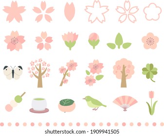 Sakura blooming spring illustration set