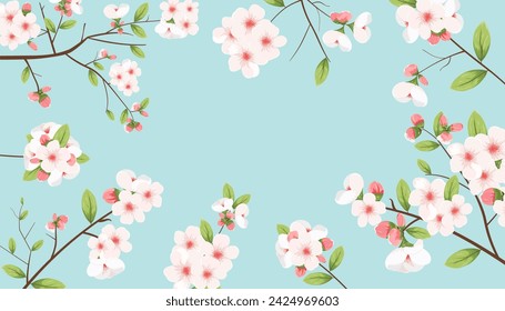 Sakura blossom in the cherry orchard  background pattern background, wallpaper, template, layout for text. Oriental Japanese wave ornament, Chinese Asian traditional