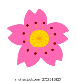 Vector de diseño plano Sakura Blossom. Ilustración colorida de la flor de la cereza, icono japonés de la primavera