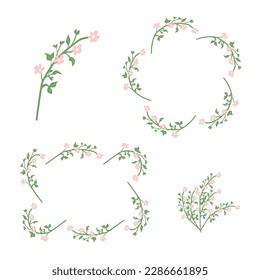 Sakura blossom flowers set of frames, icon bouquet