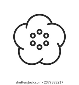 Sakura Blossom Icon. Vector Linear Illustration of Simple Cherry Blossom Flower Symbolizing Spring, Beauty, and Traditional Japanese Hanami Festivals. Nature and Botanical Design Element.